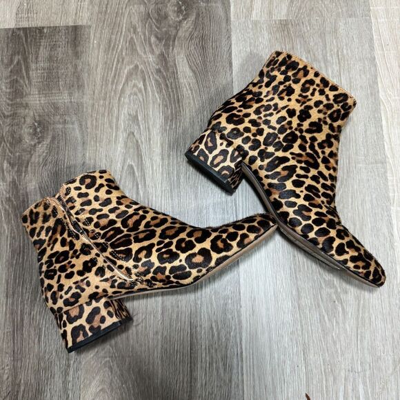 Dolce Vita Ankle Bootie Womens 7 Tan/Brown Cheetah Leopard Print Cow Fur‎ Boots - Picture 1 of 10